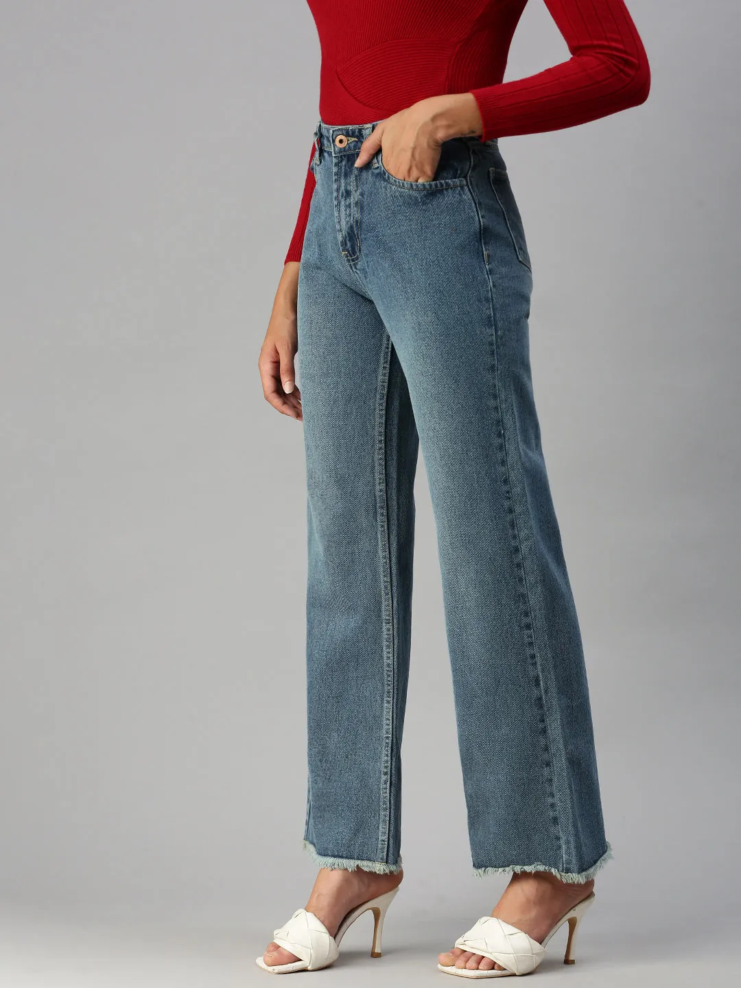 Work Meeting Weekend Style Streetwear Fan Contemporary Look Women's Blue Wide Leg High-Rise Light Fade Denim Jeans