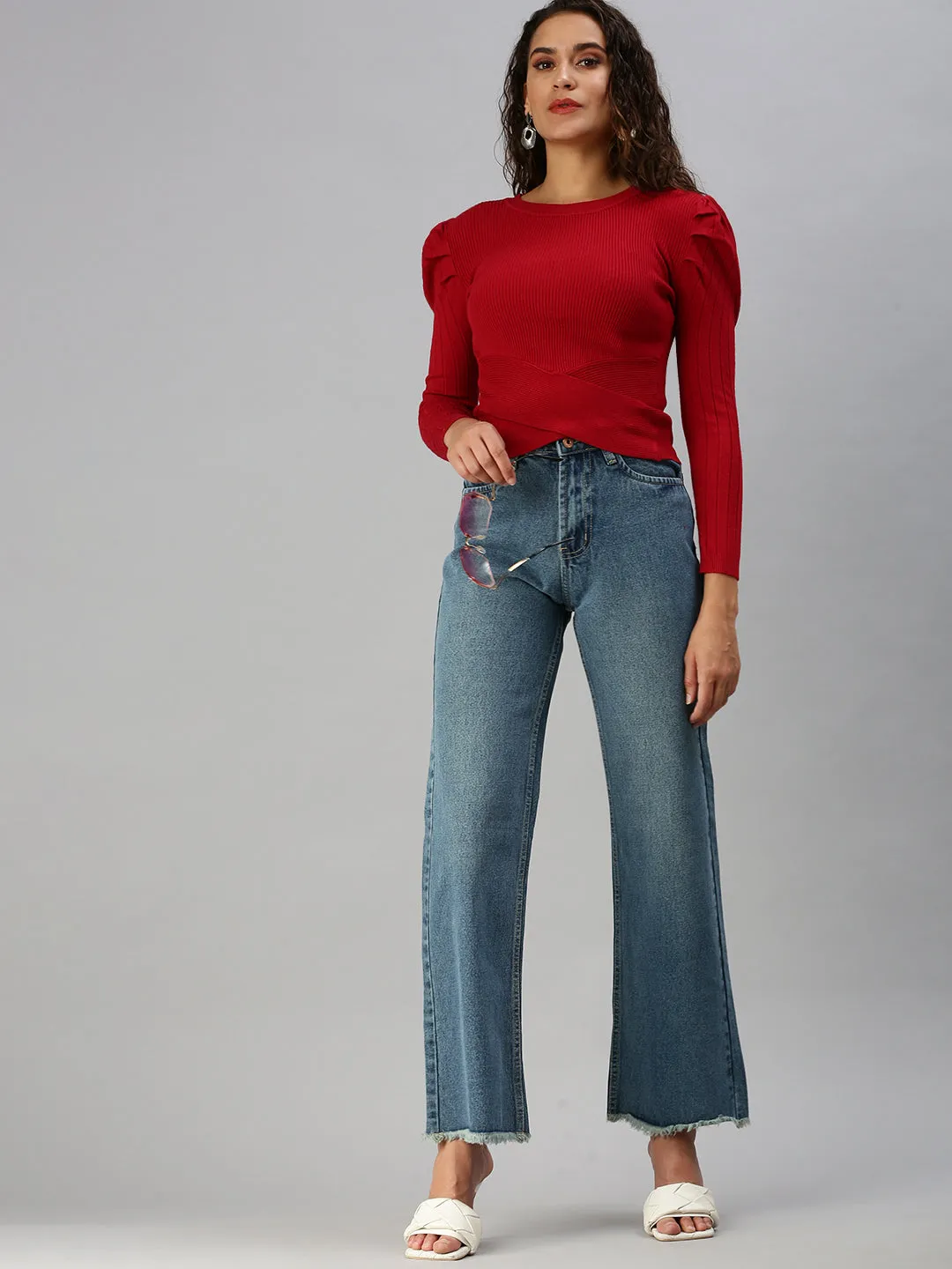 premium design No Fade Look Women's Blue Wide Leg High-Rise Light Fade Denim Jeans