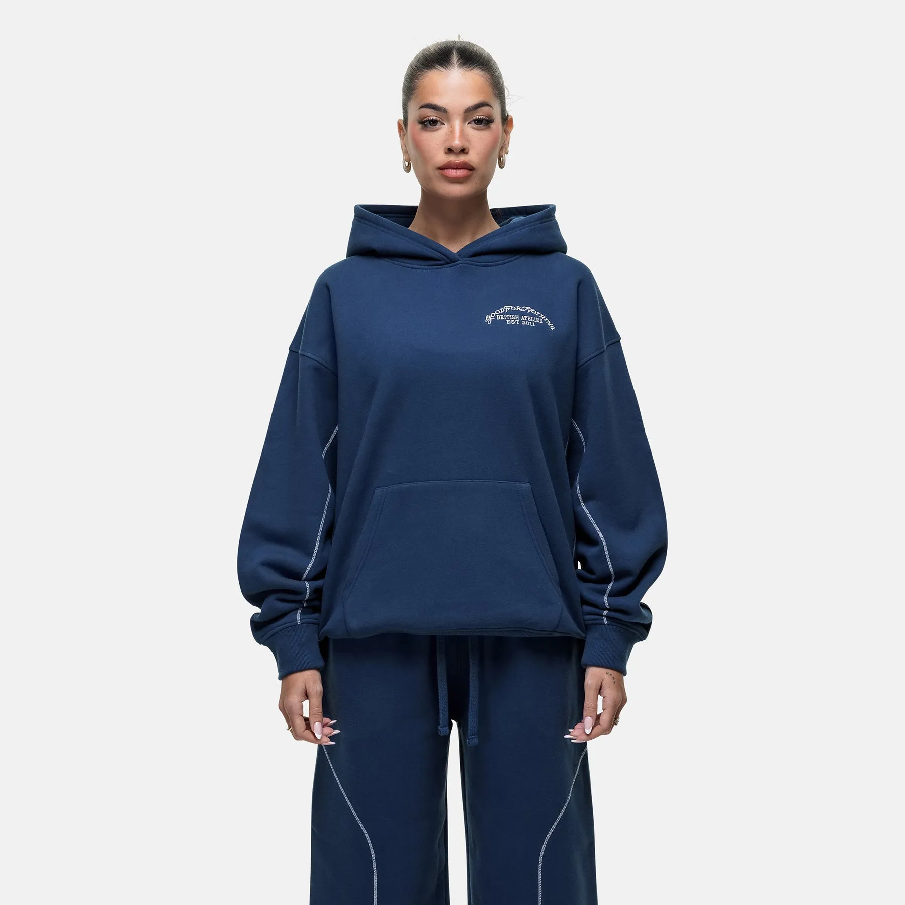 Overlock Washed Blue Hoodie Fashion Fit