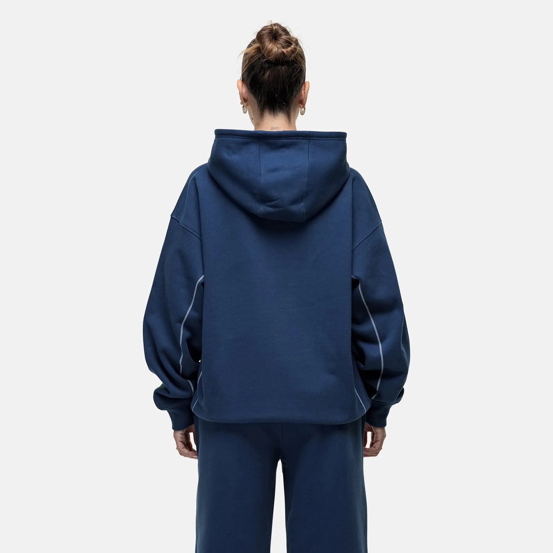 Overlock Washed Blue Hoodie side pocket Cozy Top