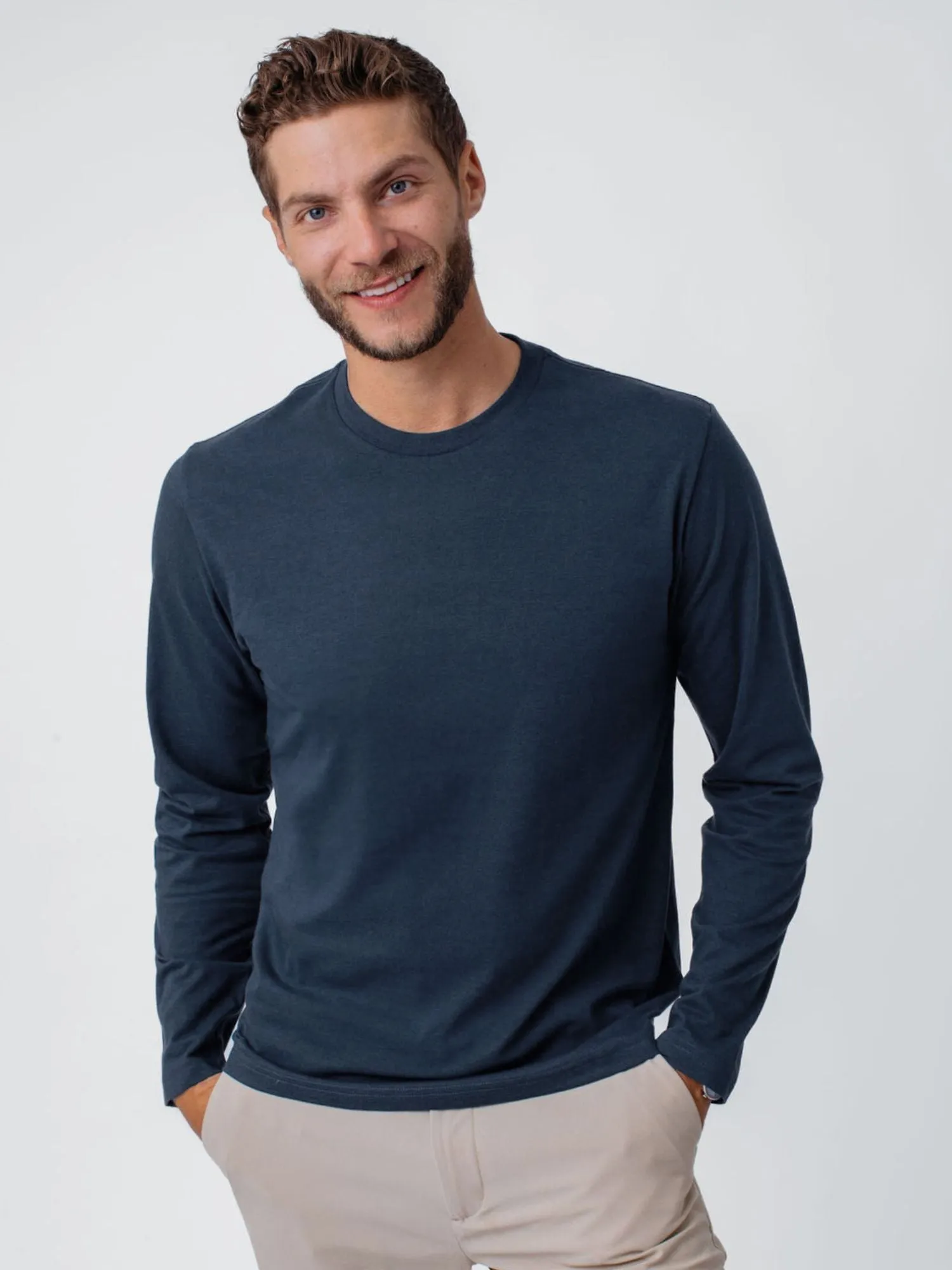 Indigo Blue Long Sleeve Crew Neck Active Comfort Seasonal Smart