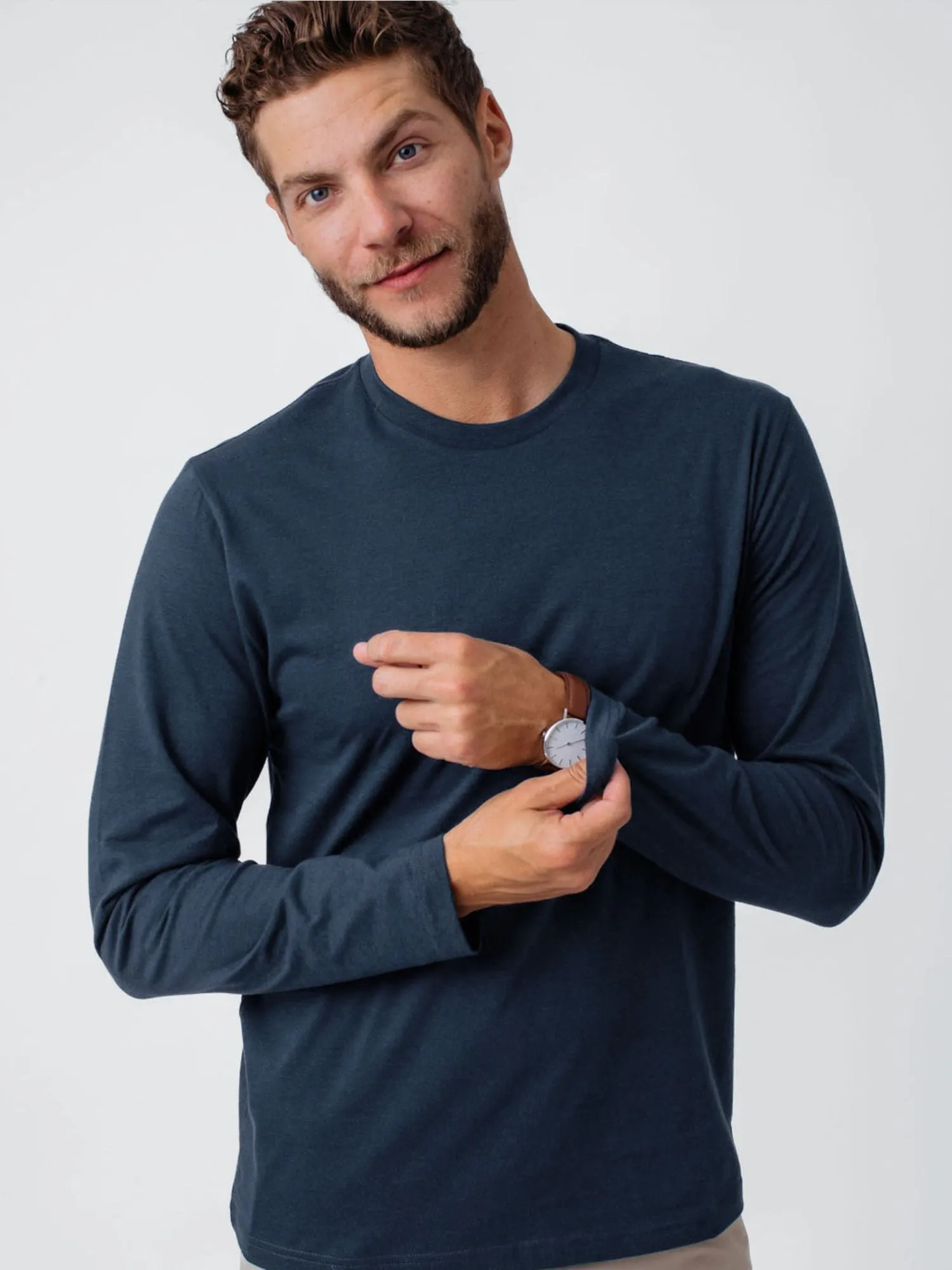 Indigo Blue Long Sleeve Crew Neck Effortless Vibe