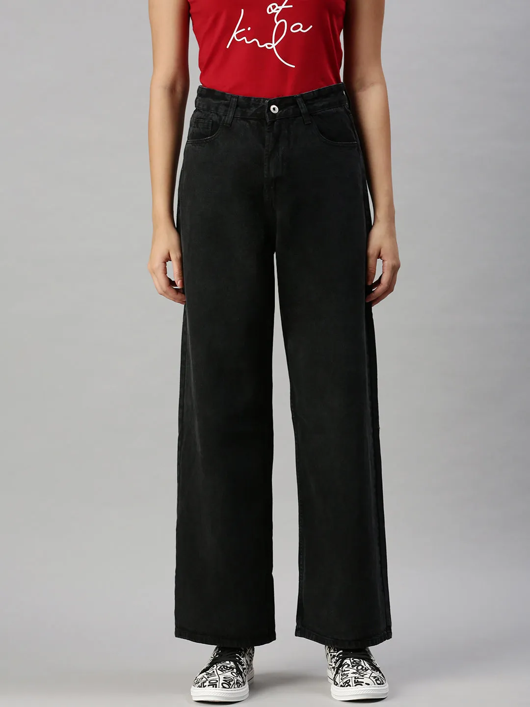 Women's Black Wide Leg High-Rise Clean Look Jeans Rainy Day Vintage Lover