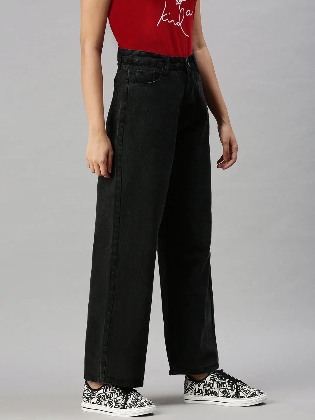 Women's Black Wide Leg High-Rise Clean Look Jeans Street Inspired Luxury Minimalist