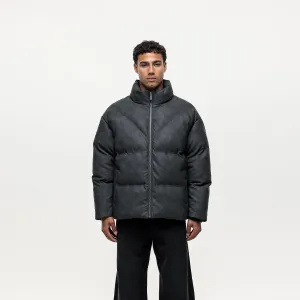 Moisture Control Fibers Durable Water Repellent Finish Vintage Grey Leather Puffer Coat