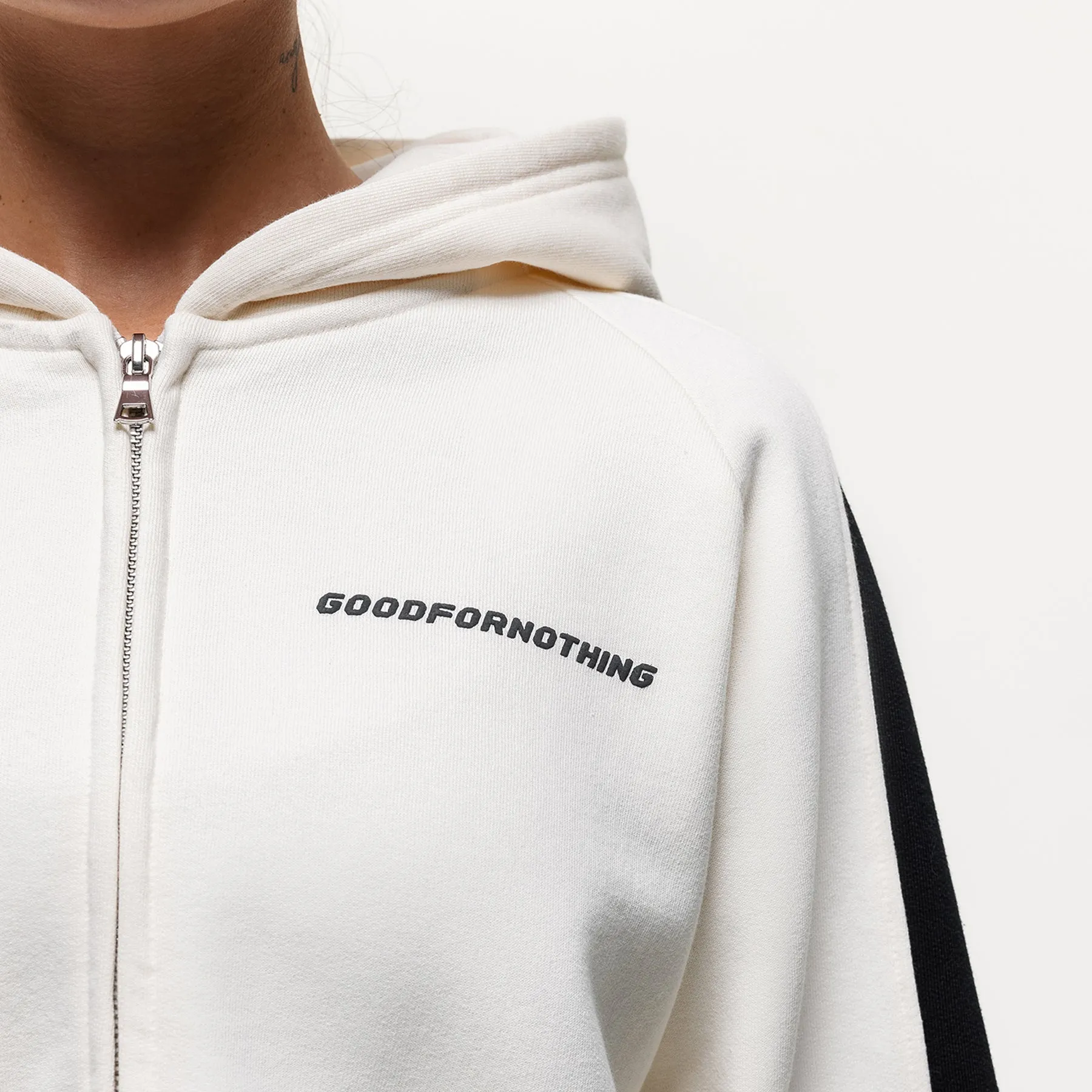 dry cleanable Vintage Track Cream Zip Hoodie (Final Sale)