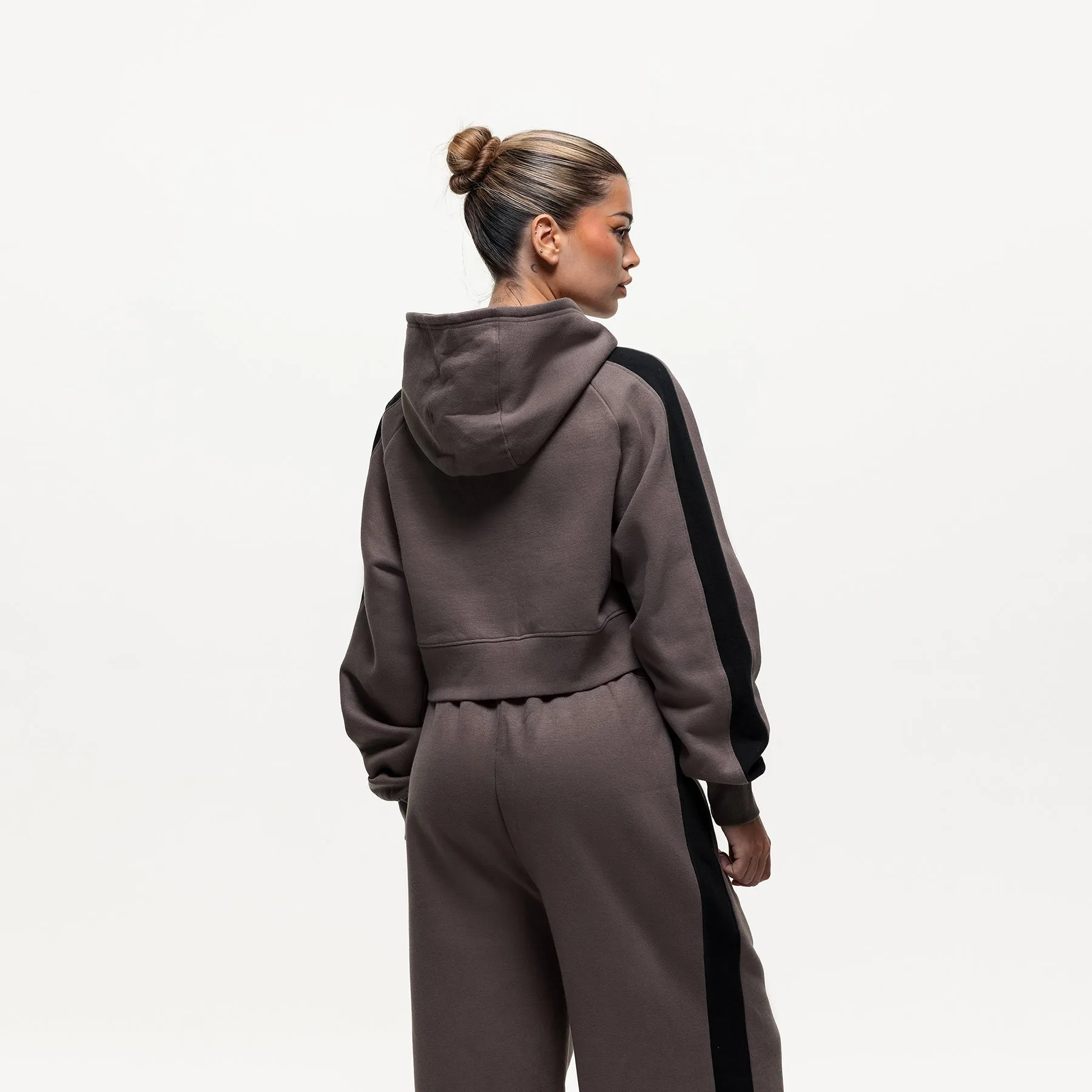 Comfy Fit Cold Weather Look Vintage Track Taupe Zip Hoodie (Final Sale)