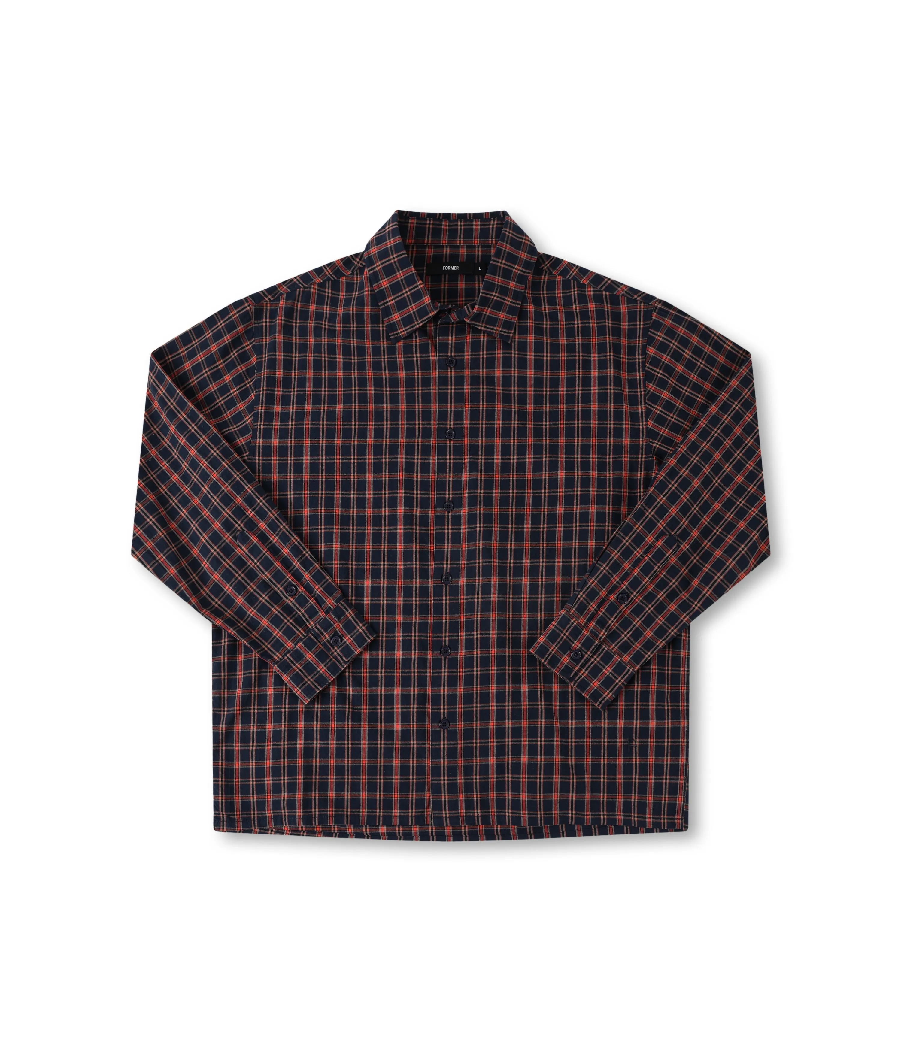 easygoing look VIVIAN CHECK LS SHIRT // NAVY