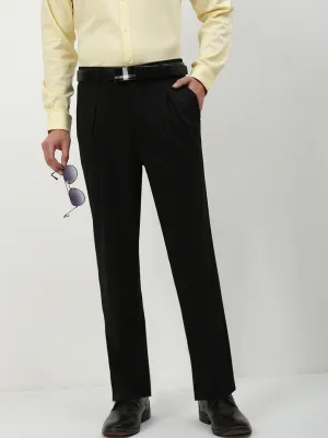 DurableReinforcedMaterial RecycledPolyester Men's Black Solid Formal Trousers