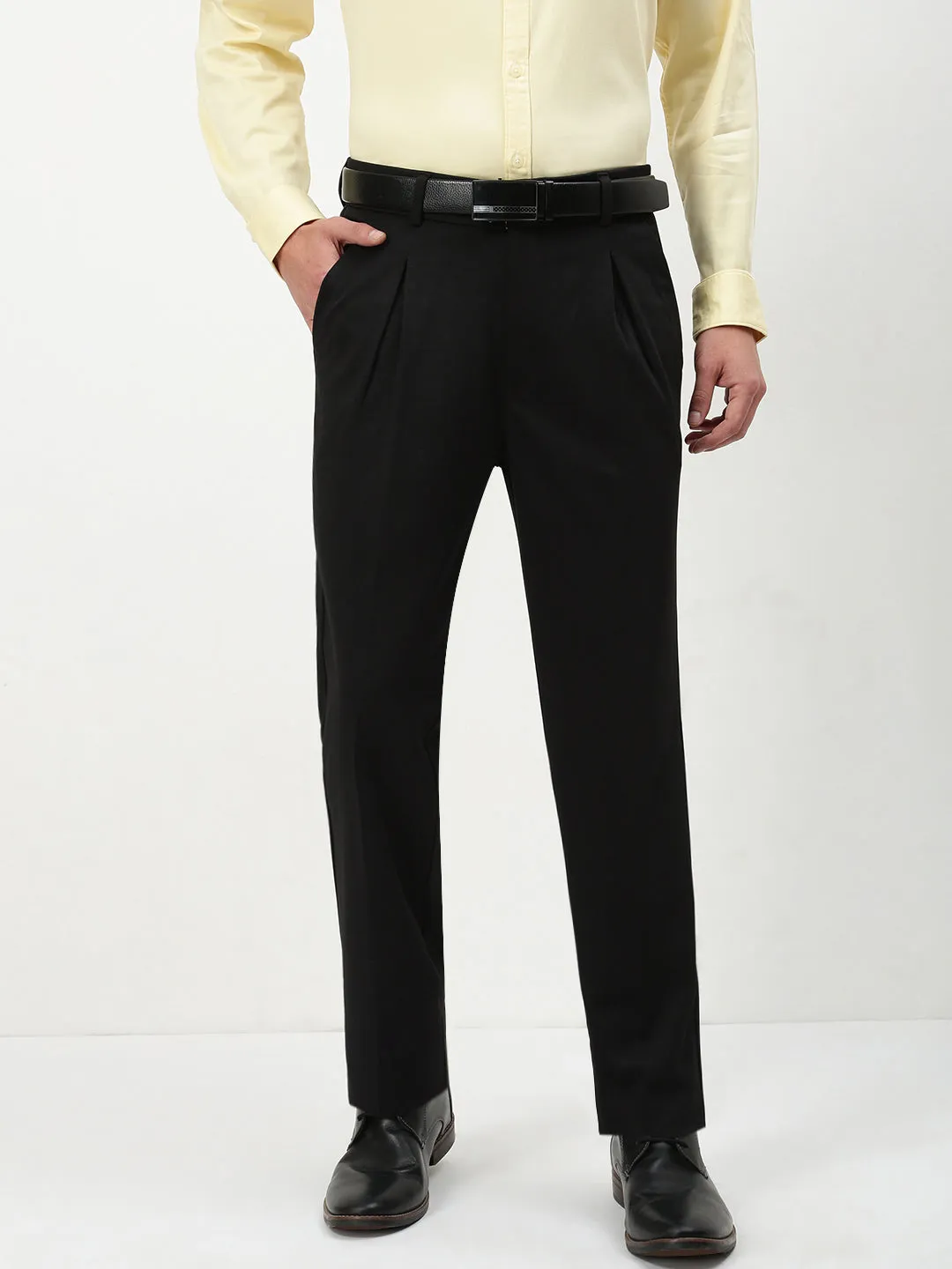 Men's Black Solid Formal Trousers MoistureWickingFabric Durable Wear