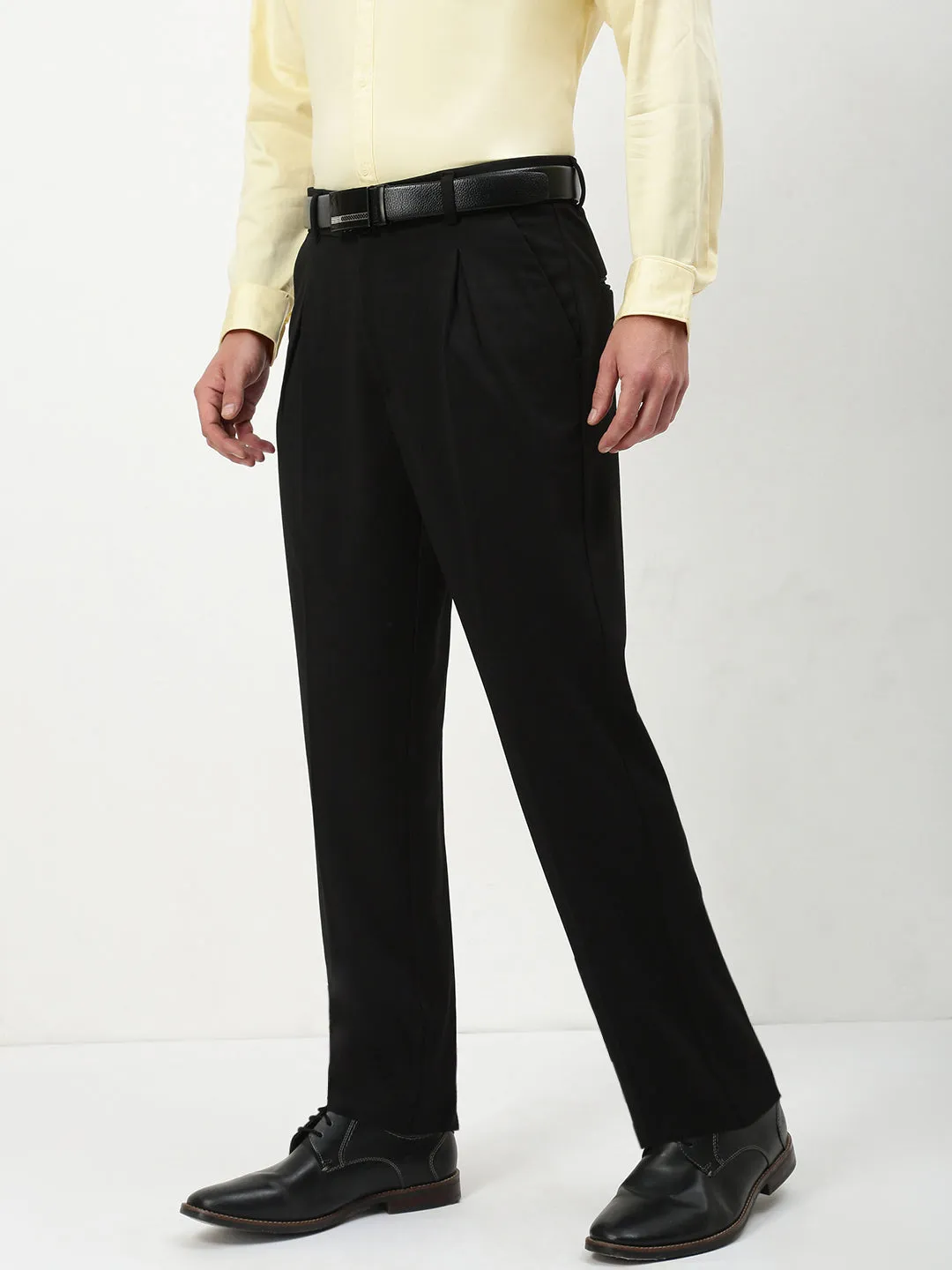 Men's Black Solid Formal Trousers Chill Comfort Fit Quick Access Pockets