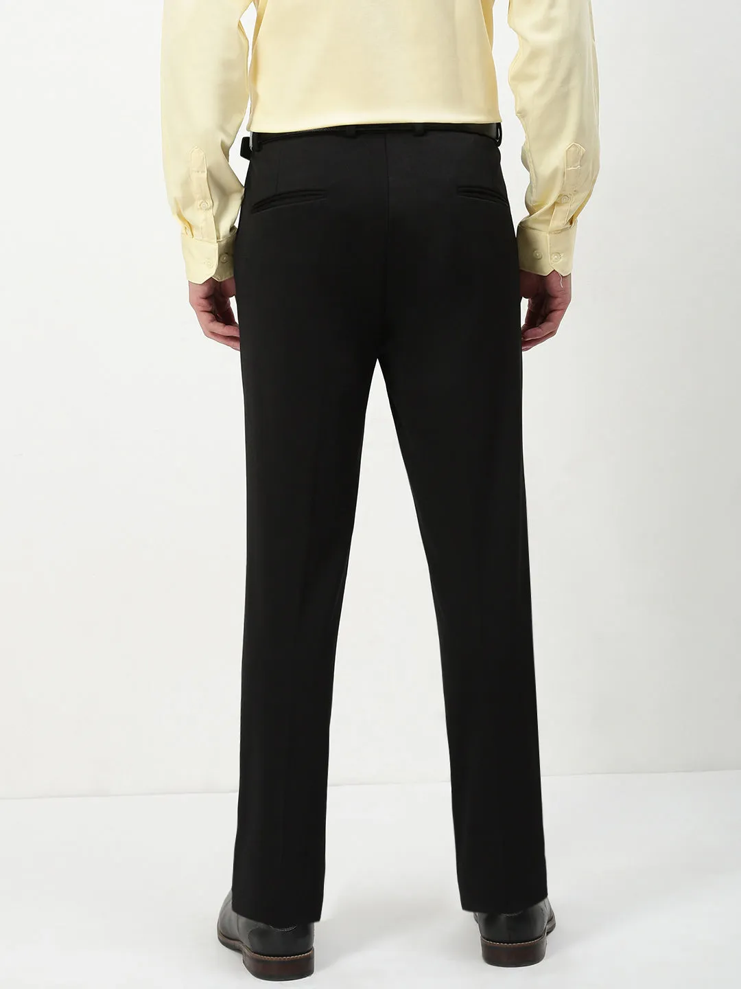 Men's Black Solid Formal Trousers All Season Dynamic Fit
