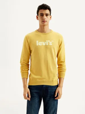 Men's Brand Logo Yellow Crew Neck Sweater Fresh Casual Wear