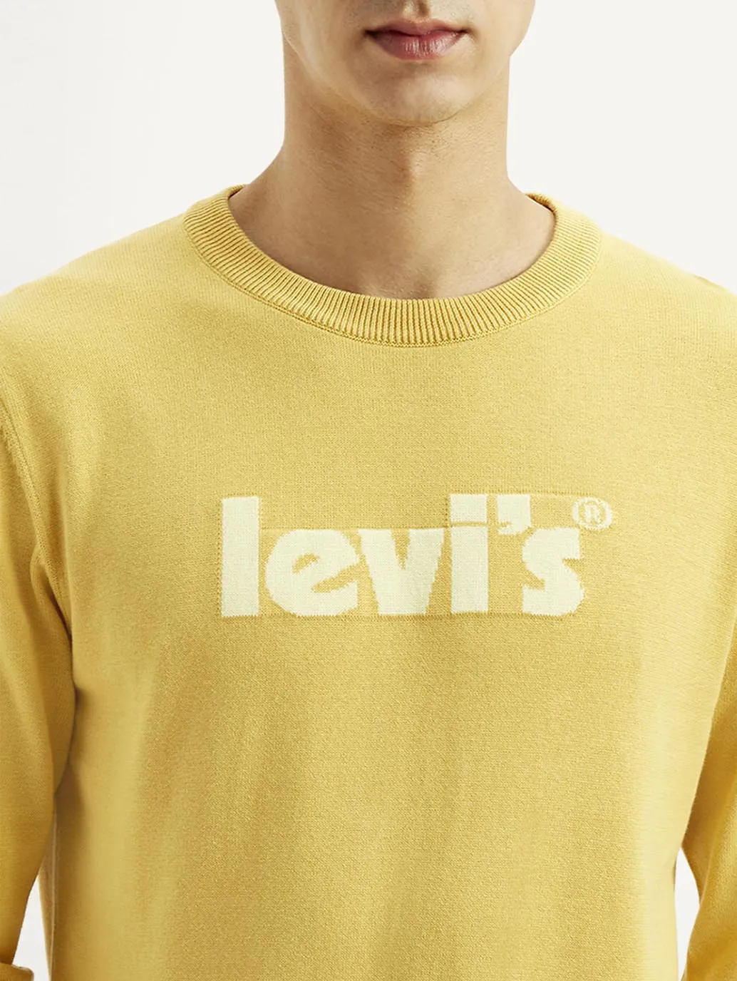 Men's Brand Logo Yellow Crew Neck Sweater Work Friendly Workday Fit