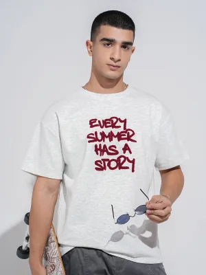 Men's Typography Grey Short Sleeves Round Neck Relaxed Fit T-Shirt mix and match Seasonal Wear
