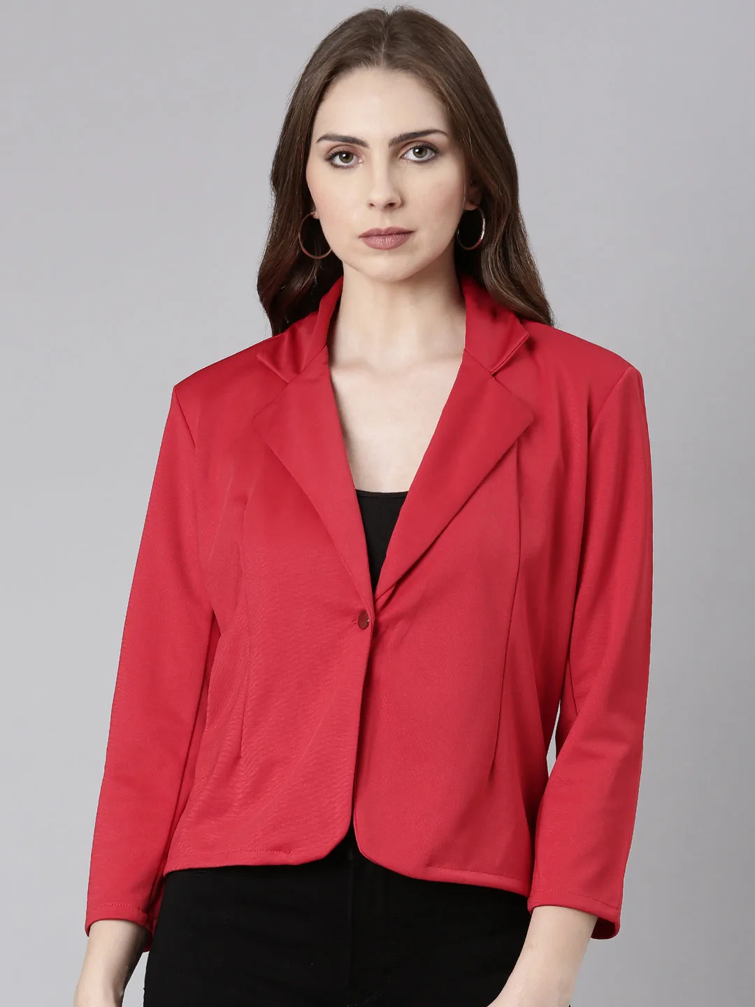 Everyday Fit Style Flatlock Seam Construction Women's Red Single-Breasted Casual Blazer