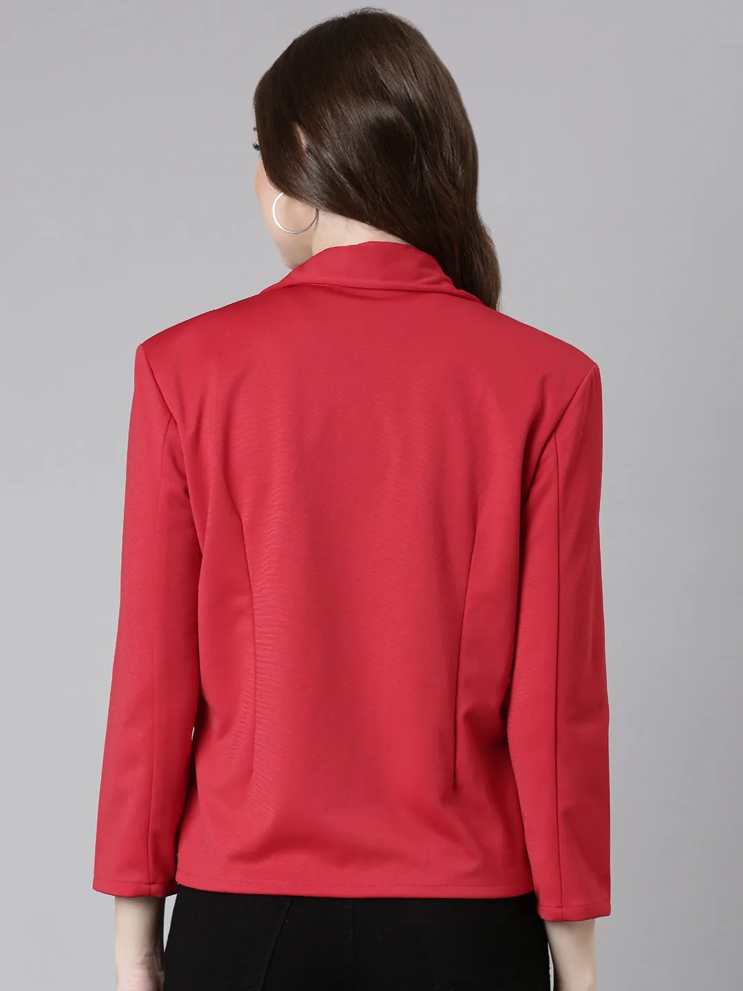 Women's Red Single-Breasted Casual Blazer Three Layer Laminate