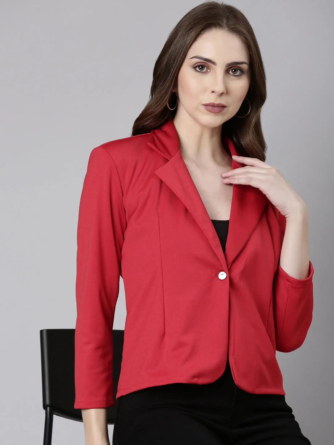 Light Travel Piece Women's Red Single-Breasted Casual Blazer