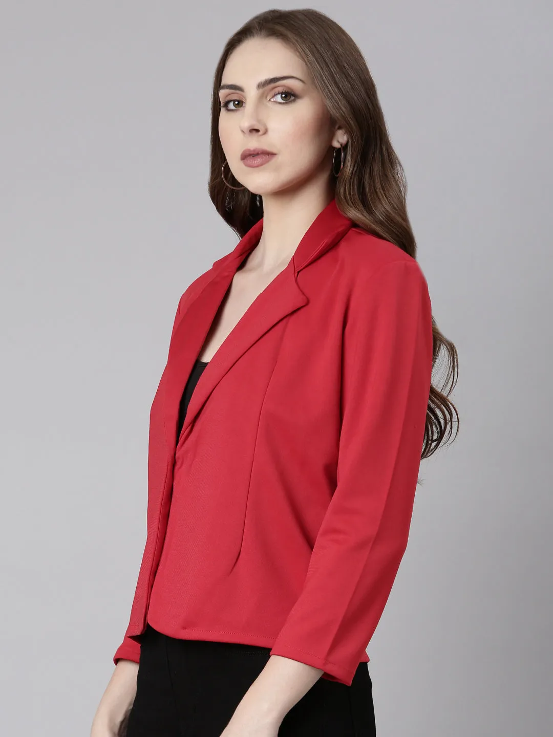 Women's Red Single-Breasted Casual Blazer Interchangeable Liners