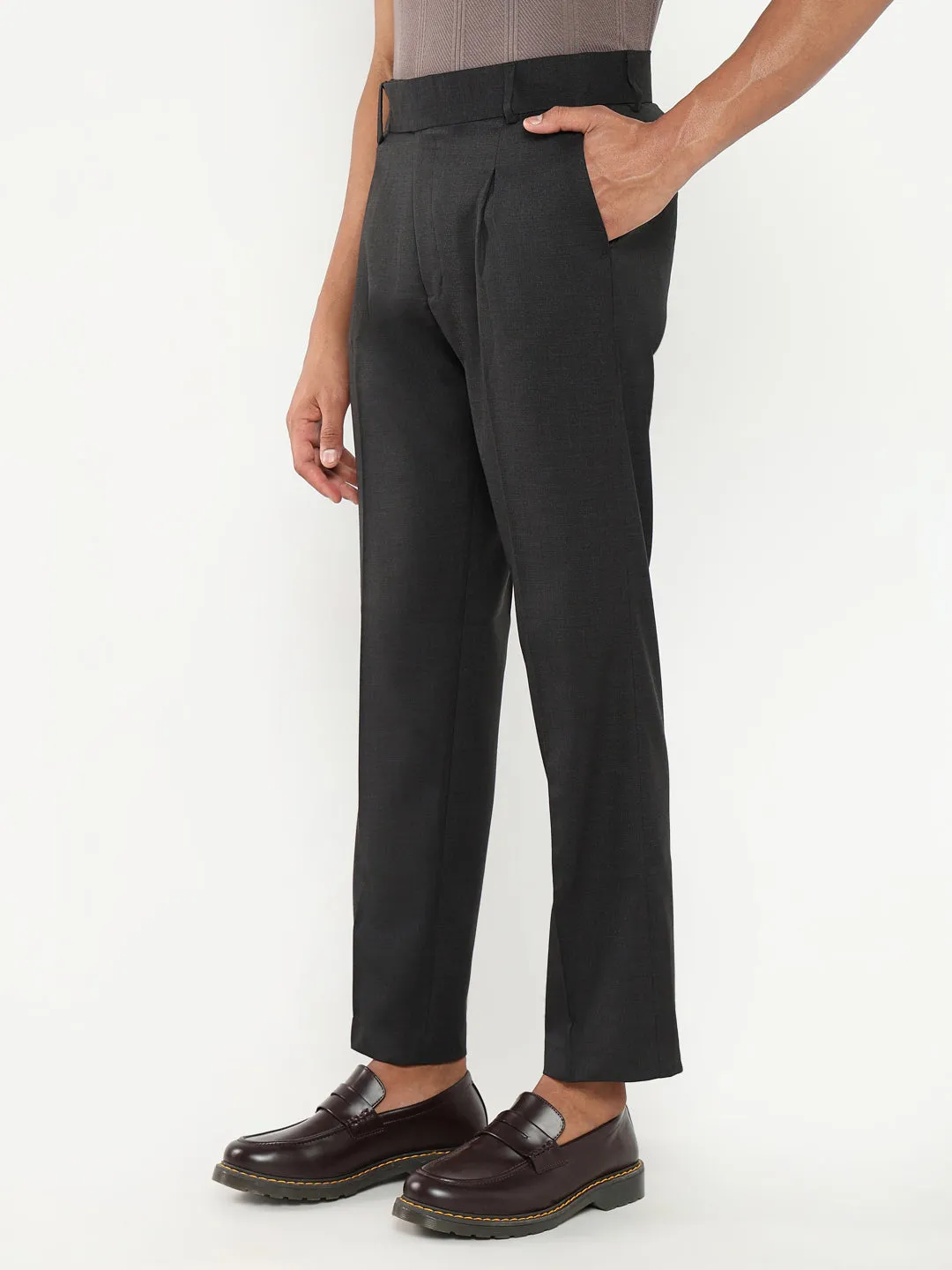 Outdoor Comfort Fit Men's Black Solid Comfort Loose Fit Formal Trousers