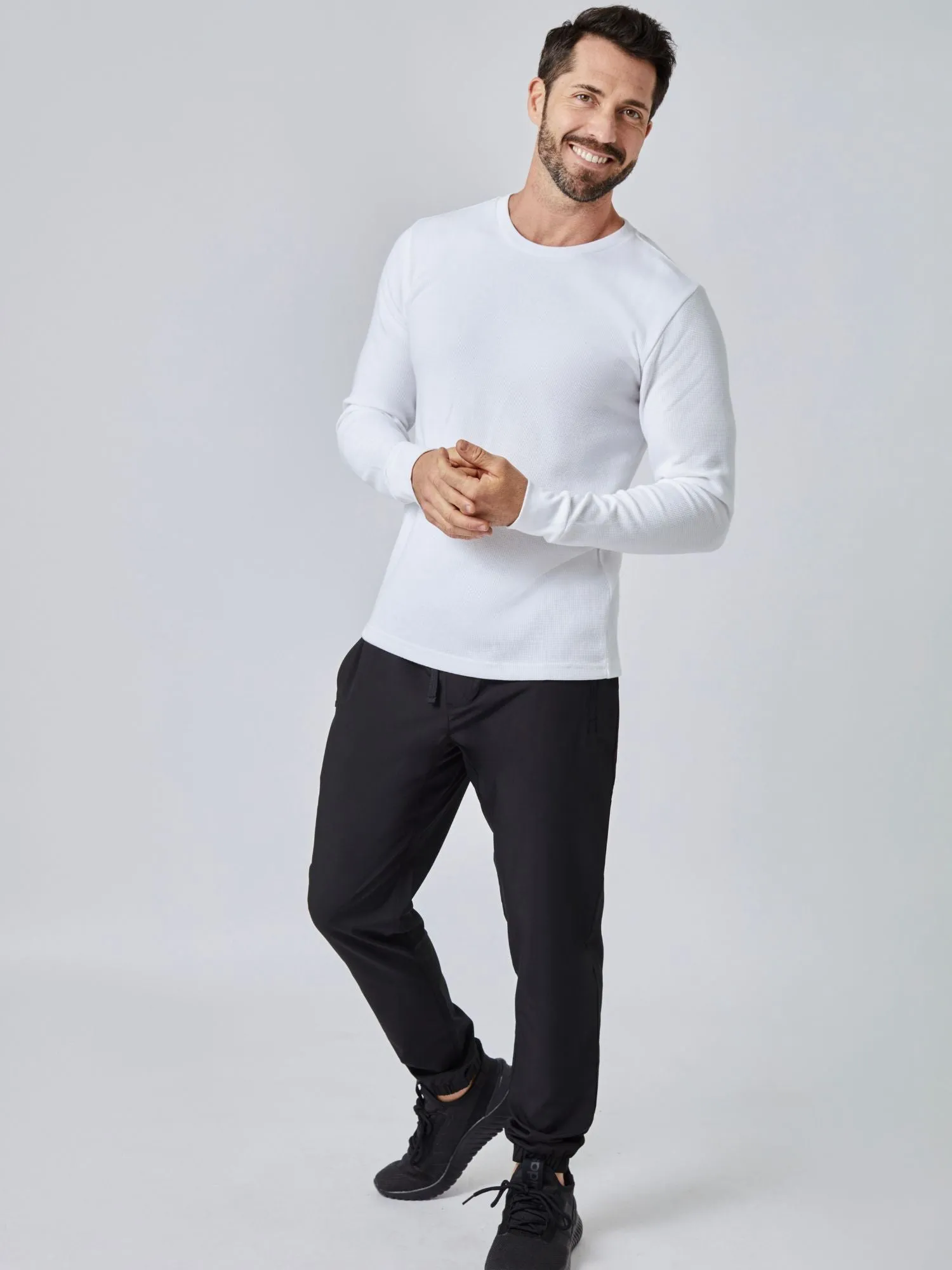 White Thermal Long Sleeve Crew Sporty Chic Eco Certified Textile