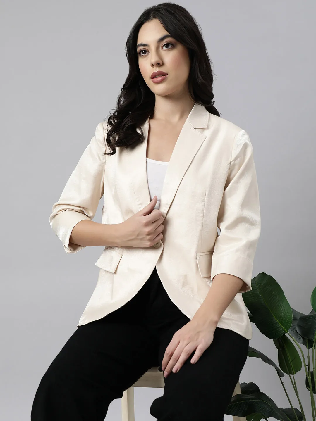 Relaxed City Style Compact Packability Women's Beige Slim-Fit Notched Lapel Collar Single-Breasted Blazer