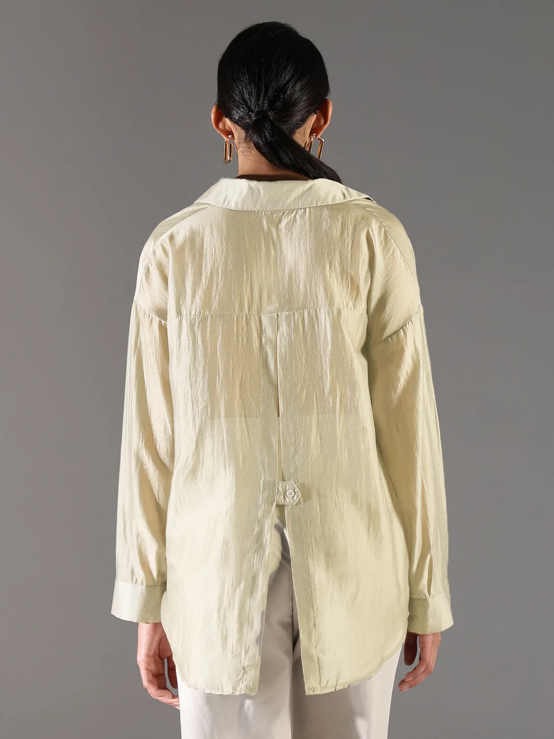 Women's Beige Solid Oversized Shirt family gathering