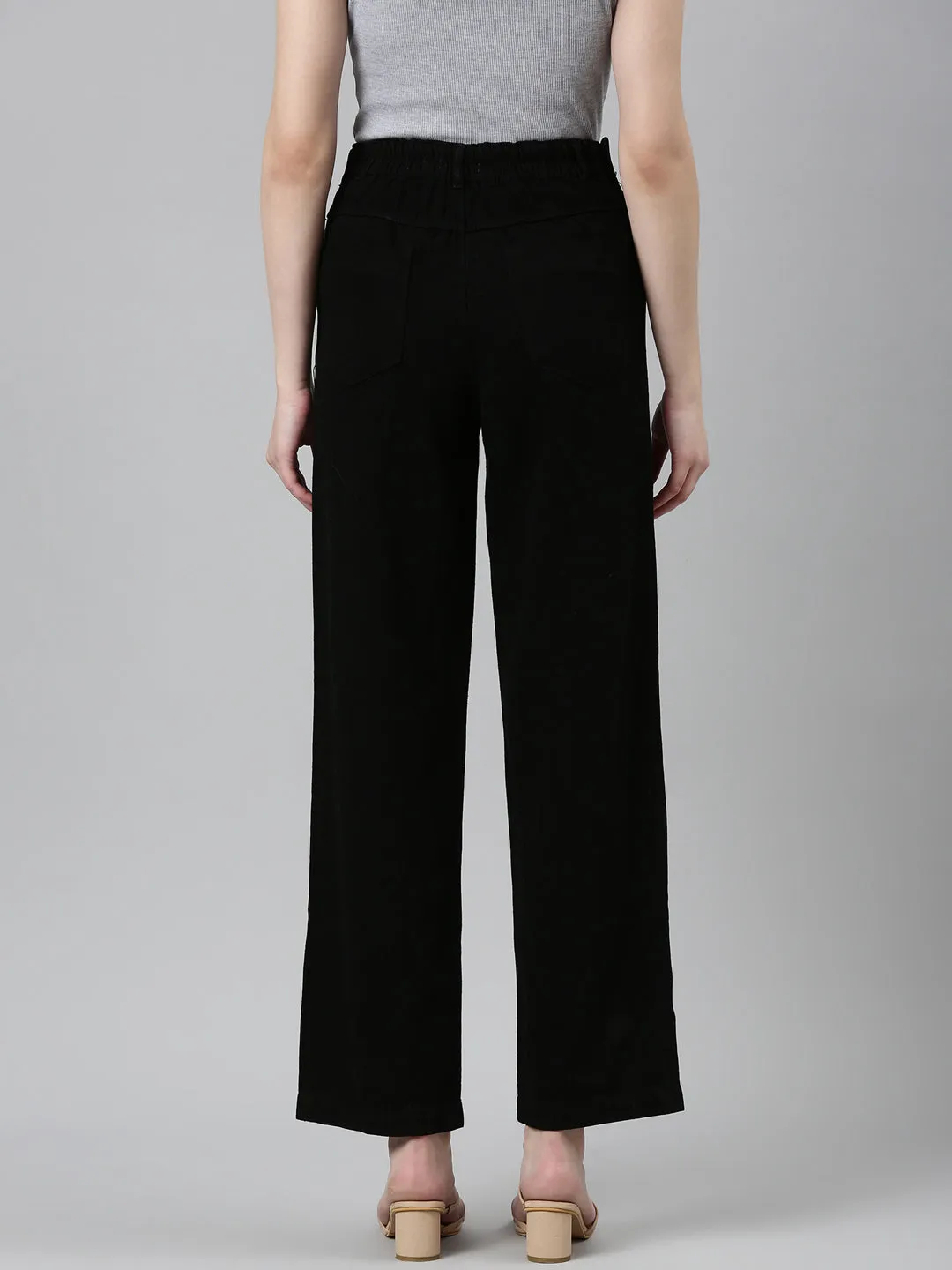 Women's Black High-Rise Cotton Wide Leg Denim Jeans Soft Road Trip Youth Style