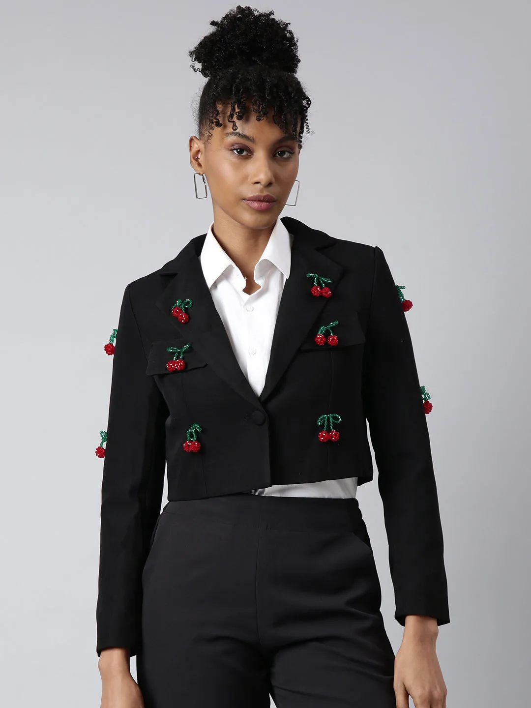 Waterproof Coating Eco Conscious Dye Process Women's Black Lapel Long Sleeves Single Breasted Cotton Blazer