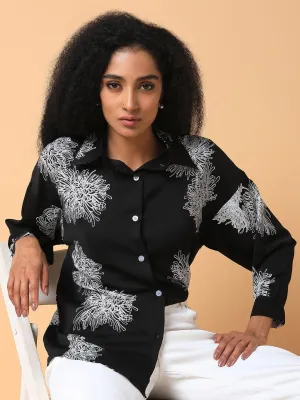 Chill Comfort Sporty and Cool Women's Black Relaxed Boxy Floral Opaque Printed Casual Shirt