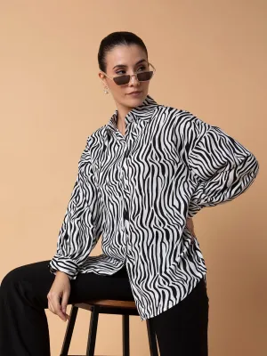Women's Black Relaxed Opaque Printed Casual Oversized Shirt Perfect Design Pre Shrunk Fabric