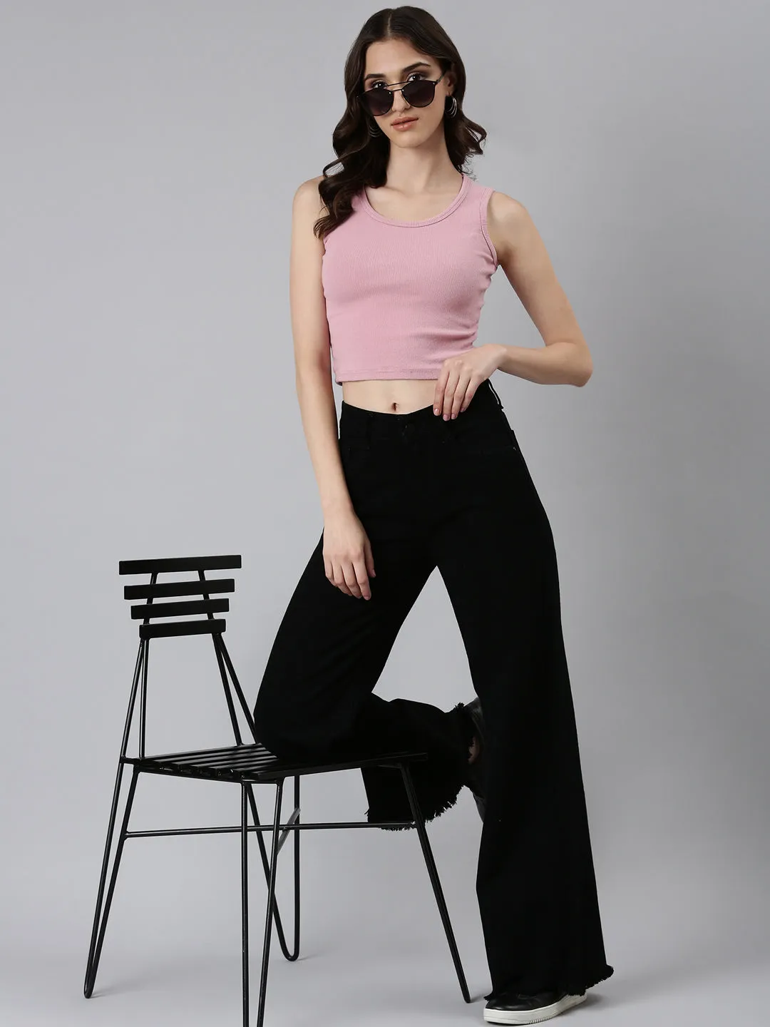 Women's Black Solid Wide Leg Denim Jeans Laidback Style Effortless Layer