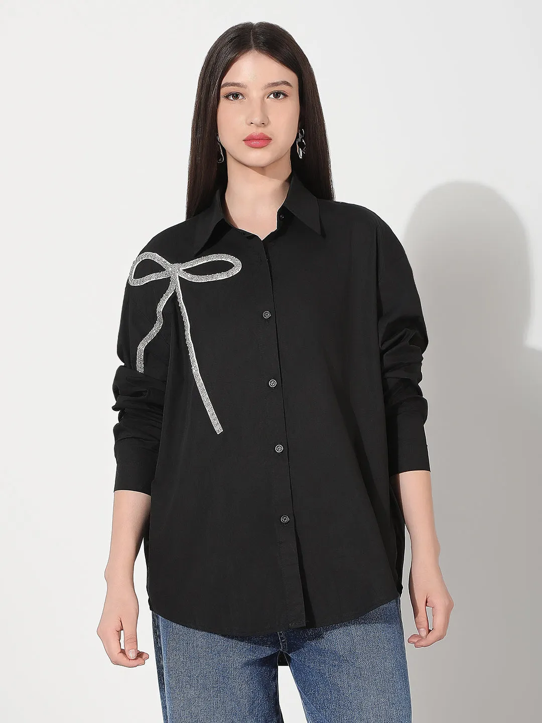 Women's Black Spread Collar Oversized Shirts mix and match