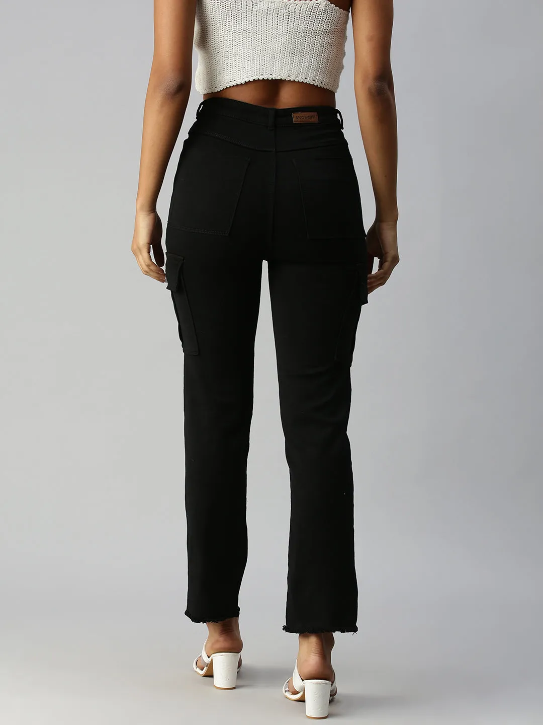 Women's Black Straight Fit Stretchable Jeans Smart Tailoring