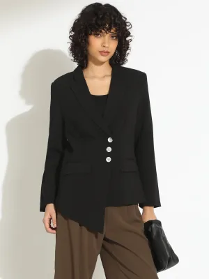 Women??s Black Tailored Asymmetric Hem Blazer with Contrast Buttons NoiseReduciting Fabric