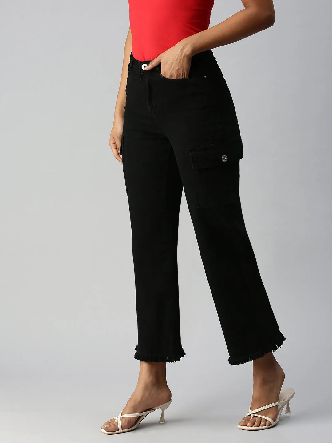 Modern Design Women's Black Wide Leg High-Rise Stretchable Jeans
