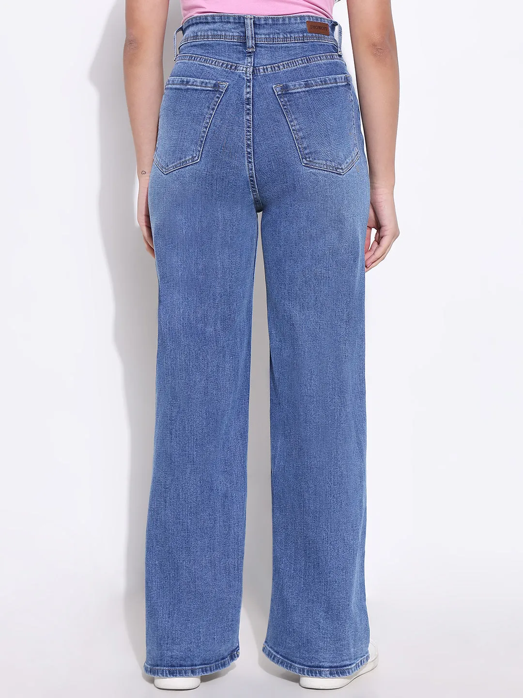 Classic Item Beach Day Winter Warmth Classic Women's Blue Comfort Wide Leg Light Fade Acid Wash Stretchable Jeans