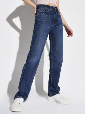 Sunny Vibes Office Wear Responsible Denim Production Women's Blue Denim Comfort Wide Leg Light Fade Acid Wash Stretchable Jeans