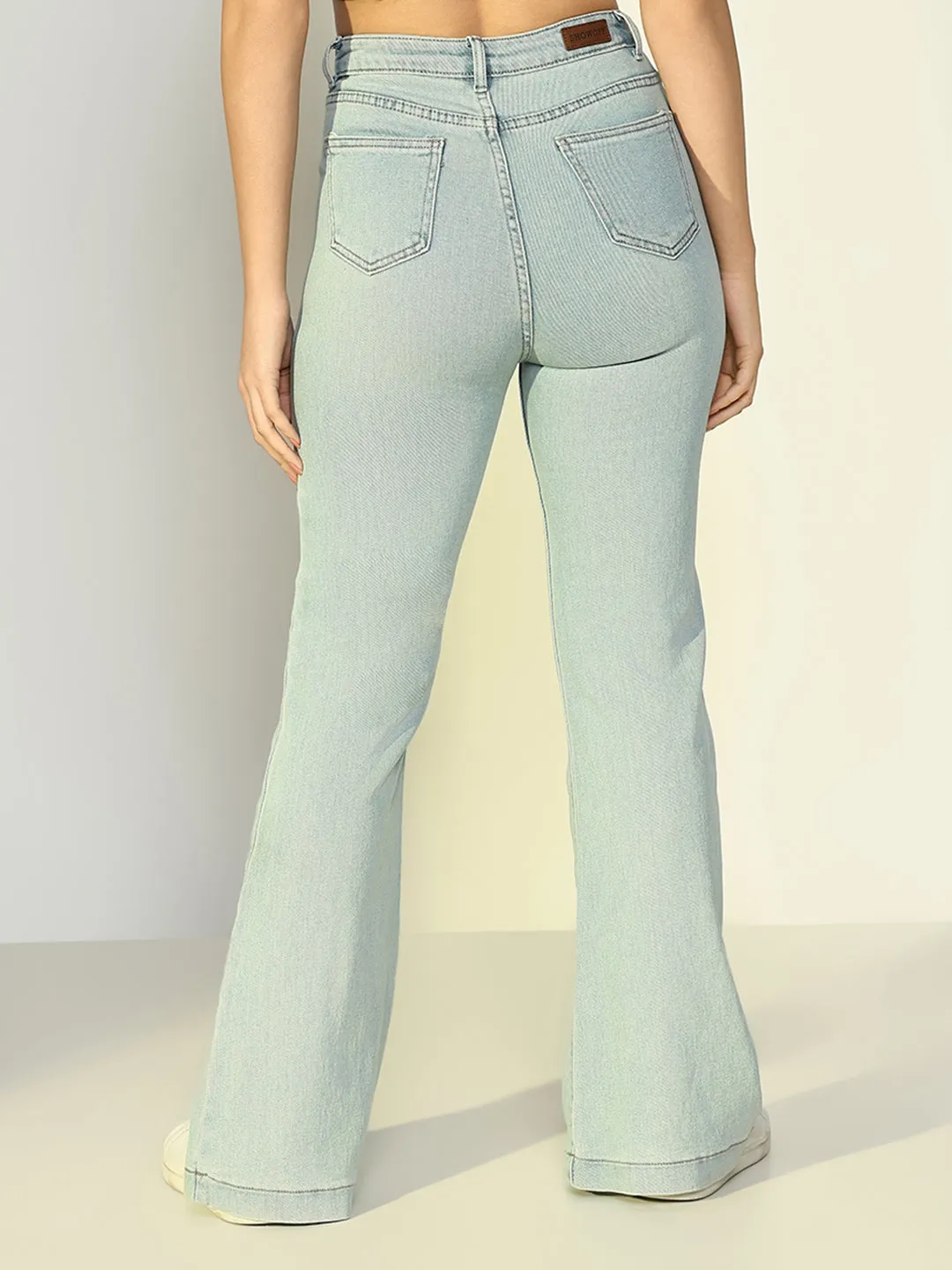 Women's Blue High Rise Flare Fit Jeans with single front Pocket Anytime Look Daily Uniform