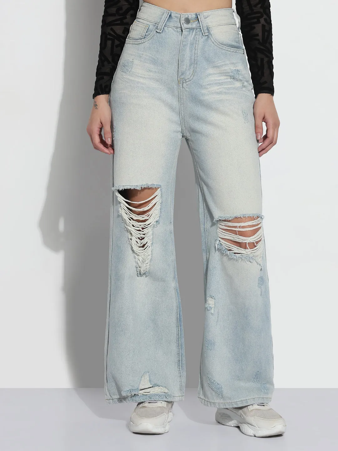 Women's Blue High Rise Wide Leg Jeans Classic Cut