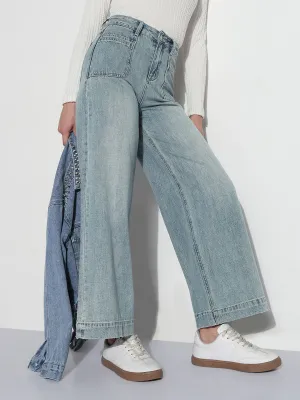 Women's Blue High Rise Wide Leg Jeans Essential Piece