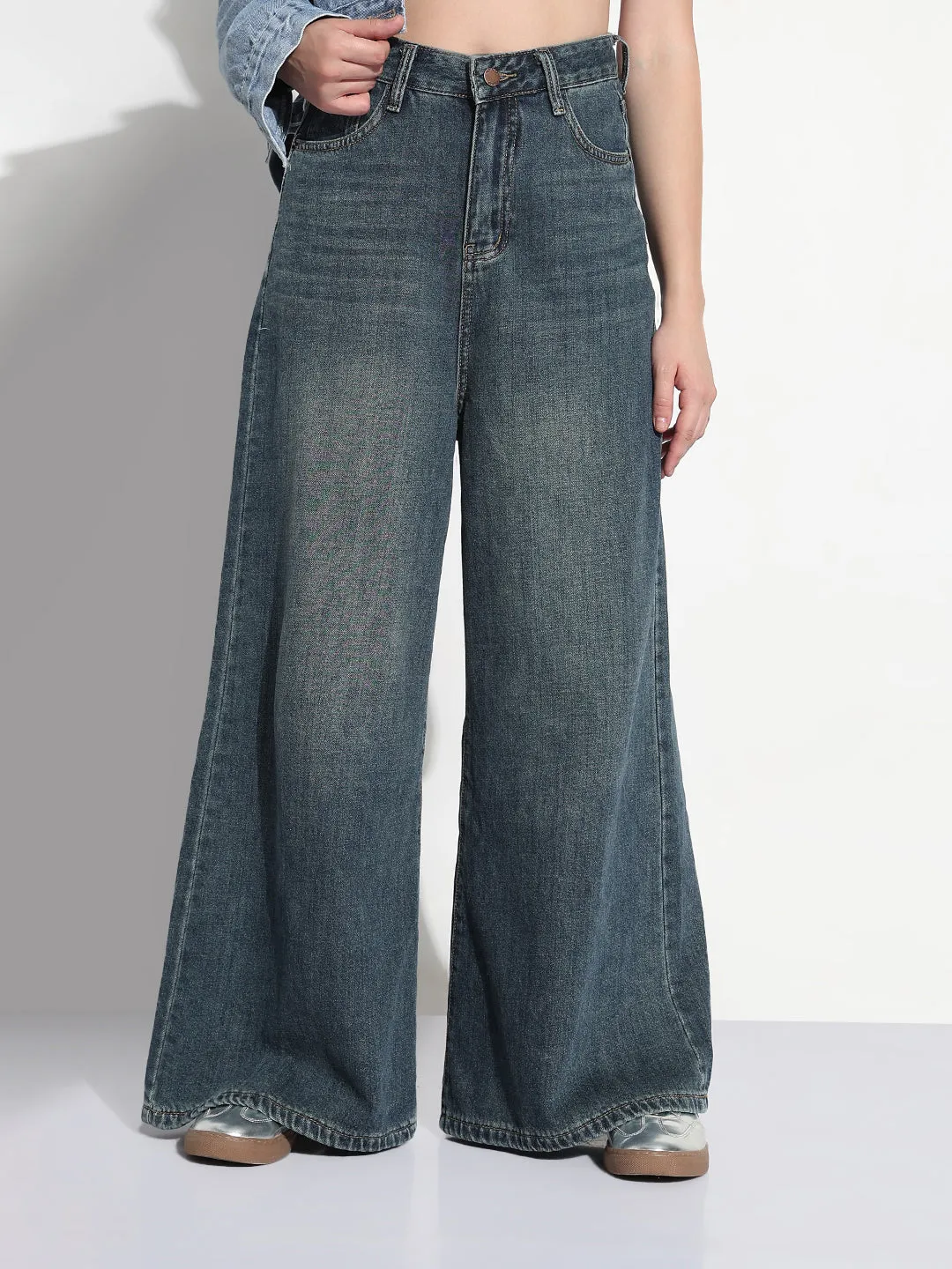 Women's Blue High Rise Wide Leg Jeans Smooth Creative Look Adult Fashion All Around