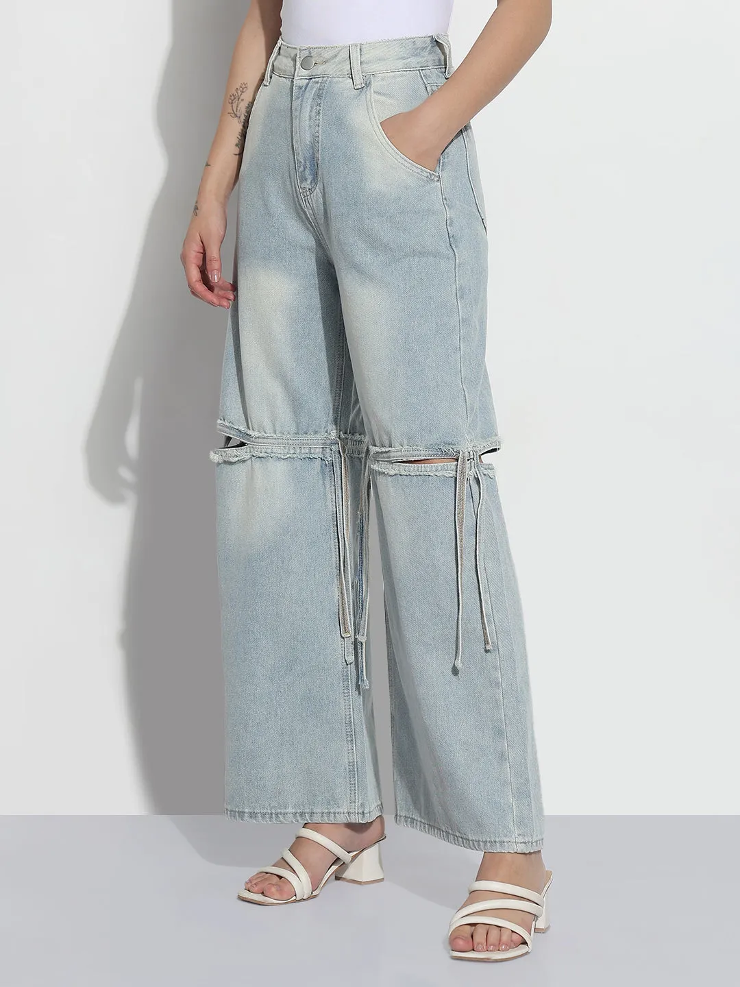 Women's Blue High Rise Wide Leg Jeans Simple Aesthetic