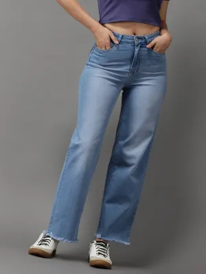 Modern Shopping Day Women's Blue Jean Wide Leg High-Rise Light Fade Stretchable Jeans