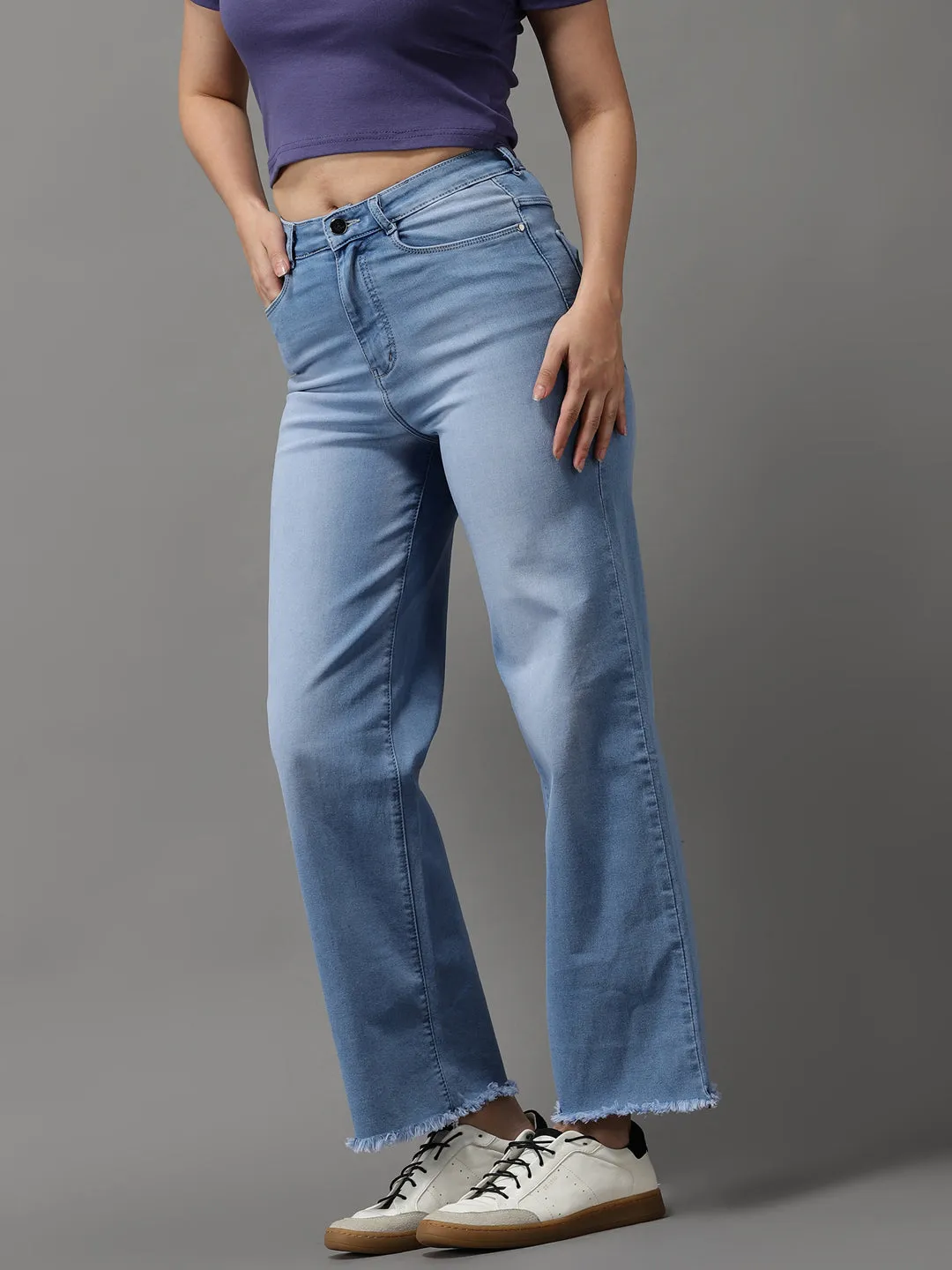 Women's Blue Jean Wide Leg High-Rise Light Fade Stretchable Jeans Durable Streetwear Fan Premium