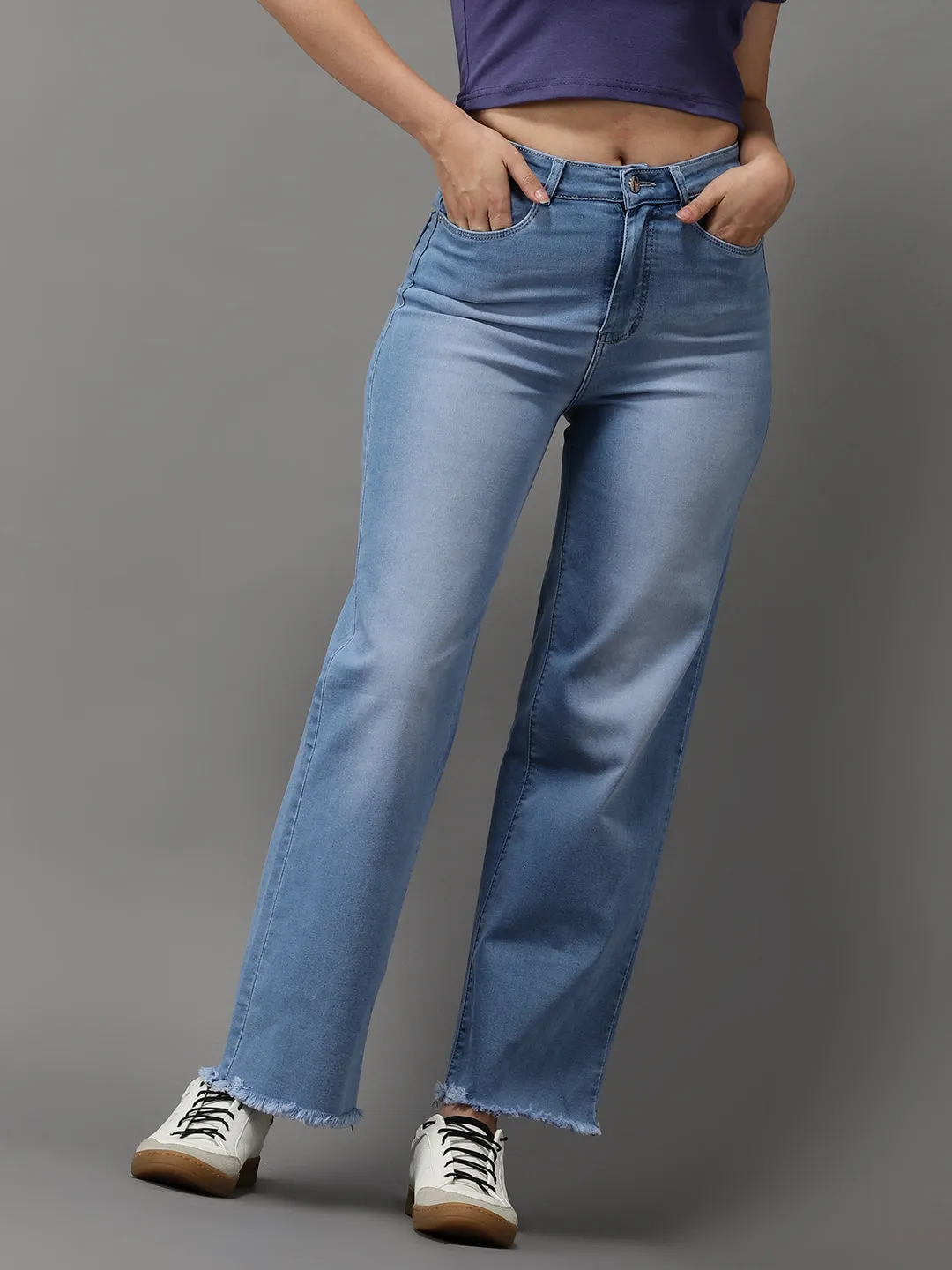 Modern Shopping Day Women's Blue Jean Wide Leg High-Rise Light Fade Stretchable Jeans