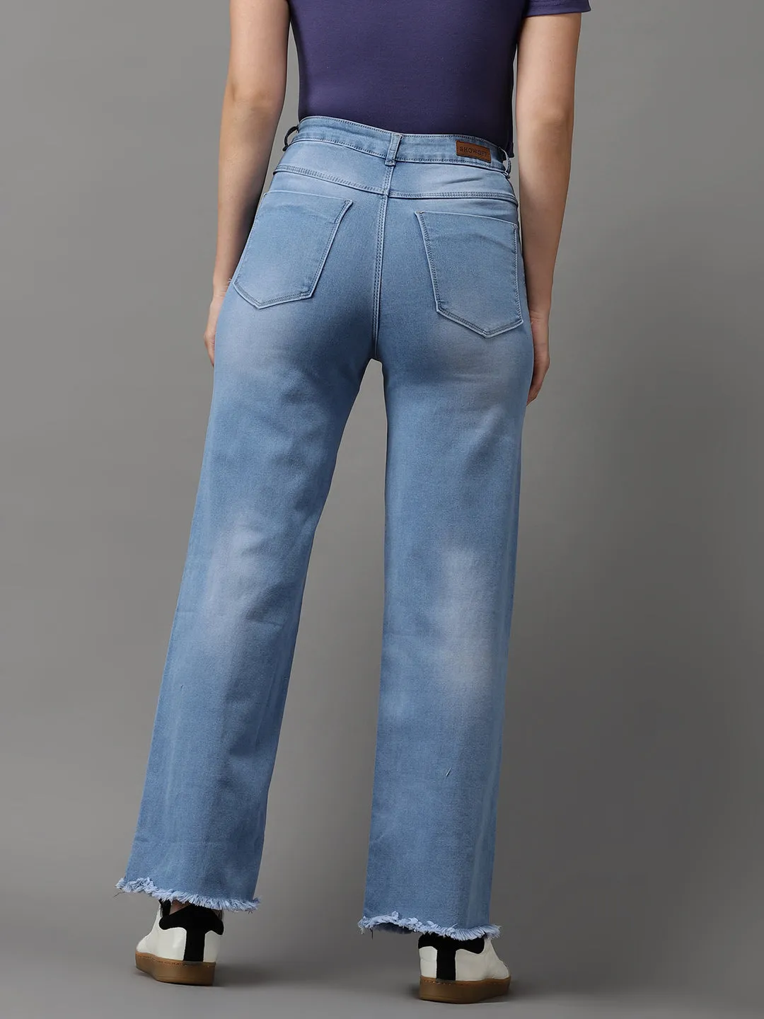 Women's Blue Jean Wide Leg High-Rise Light Fade Stretchable Jeans Minimalist Comfort