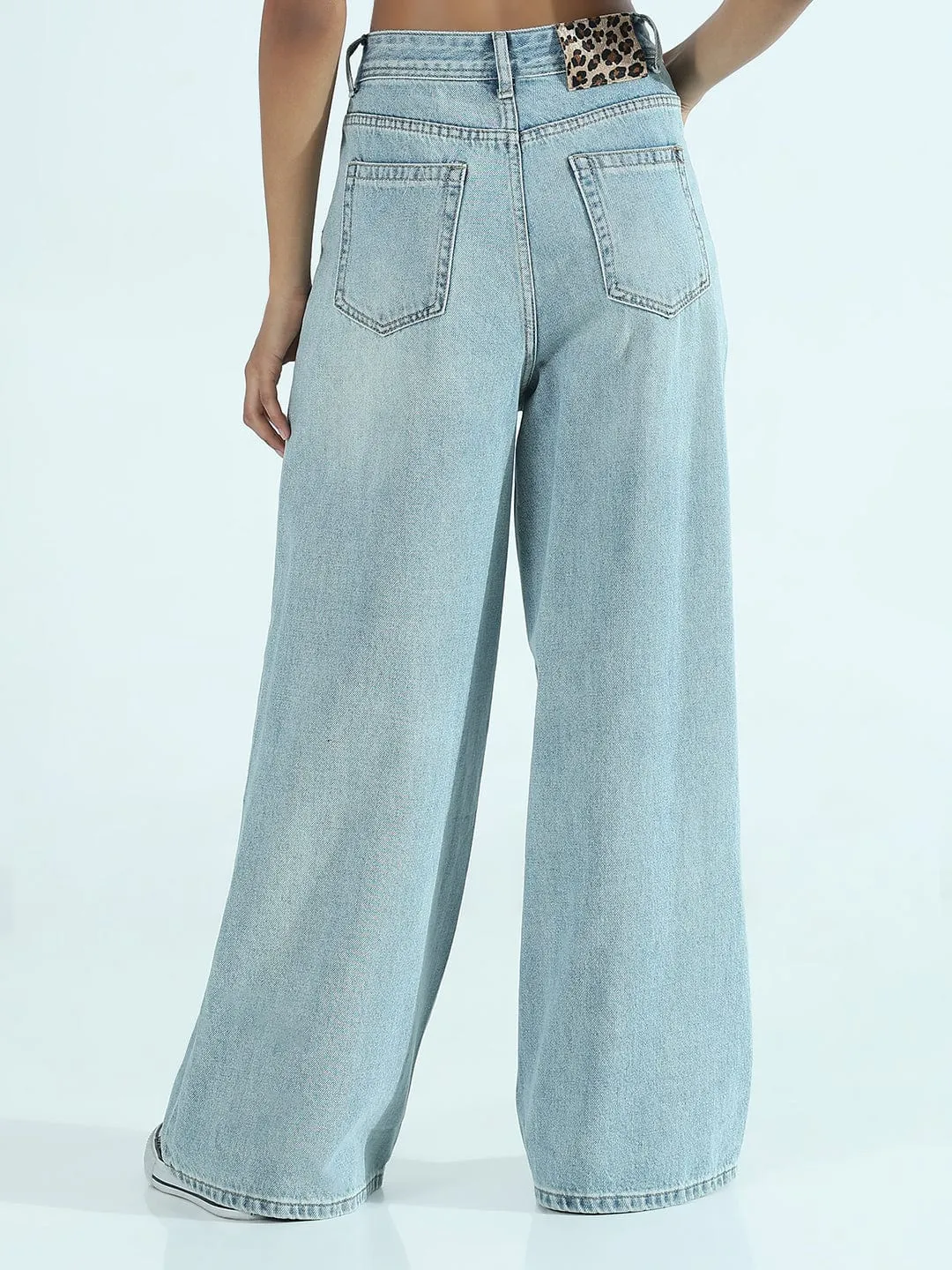 Women's Blue Mid Rise Wide Jeans Holiday Vibes Evening Stroll Picnic Style Flexible Match