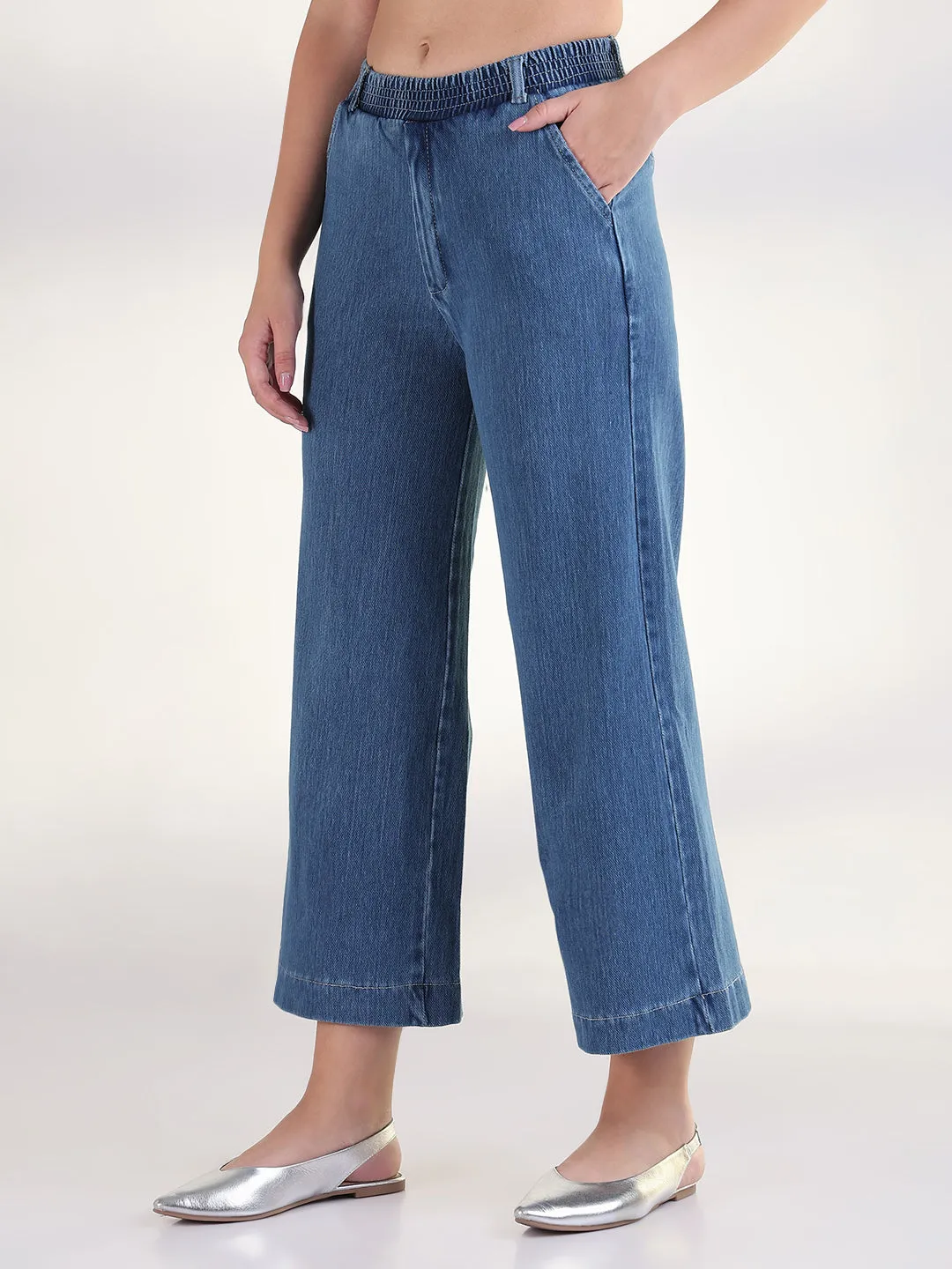 Always Fits Well Urban Look Women's Blue Solid Wide Leg Jeans