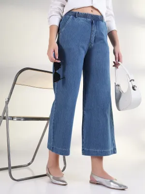 Always Appropriate Color Lock Technology Women's Blue Solid Wide Leg Jeans